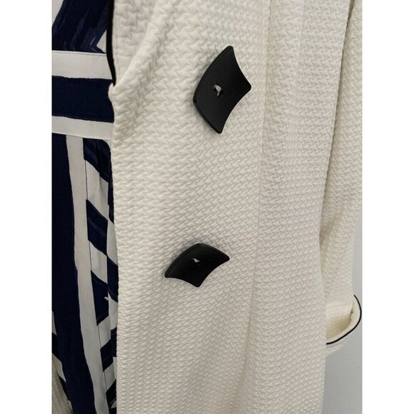 Vintage Design Today's Vogue White Double-Breasted Long Coat With Black Sculpted - Picture 4 of 12